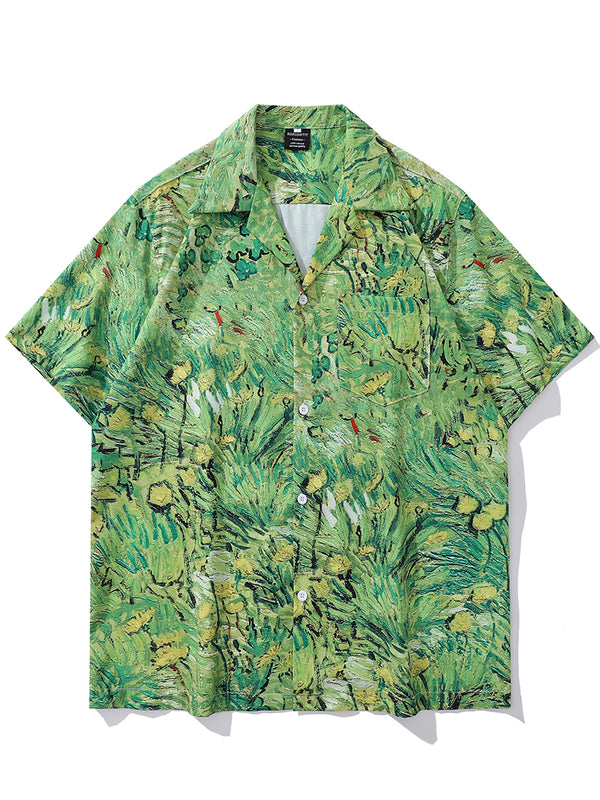 Artistic Summer Hawaiian Shirt - Green Botanical Print