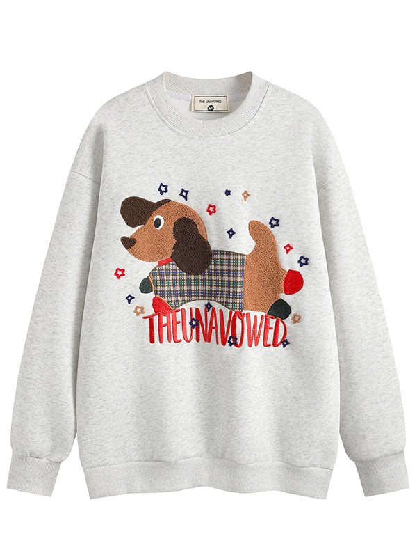 Streetwear Oversized Cartoon Dog Embroidery Pullover Sweatshirts