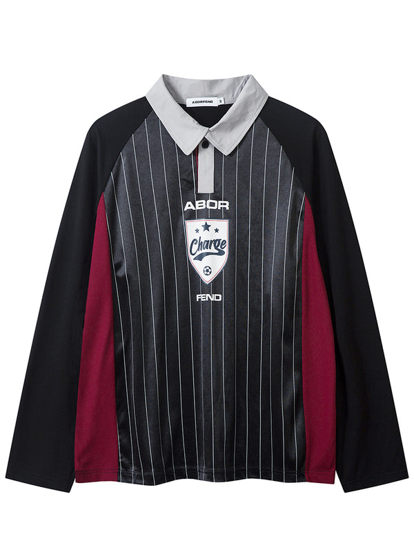 Striped Patchwork Sportwear Long Sleeve Soccer Jersey T-Shirts