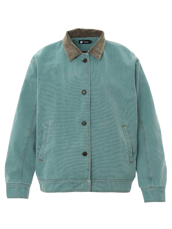 Vintage Workwear Jacket – Washed Green with Corduroy Collar