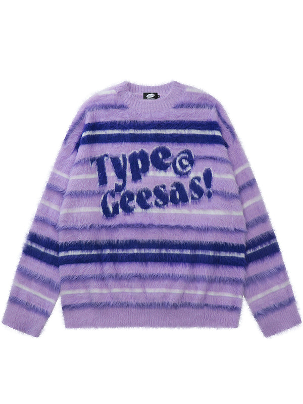 Streetwear Fluffy Striped Oversized Knitted Pullover Sweaters