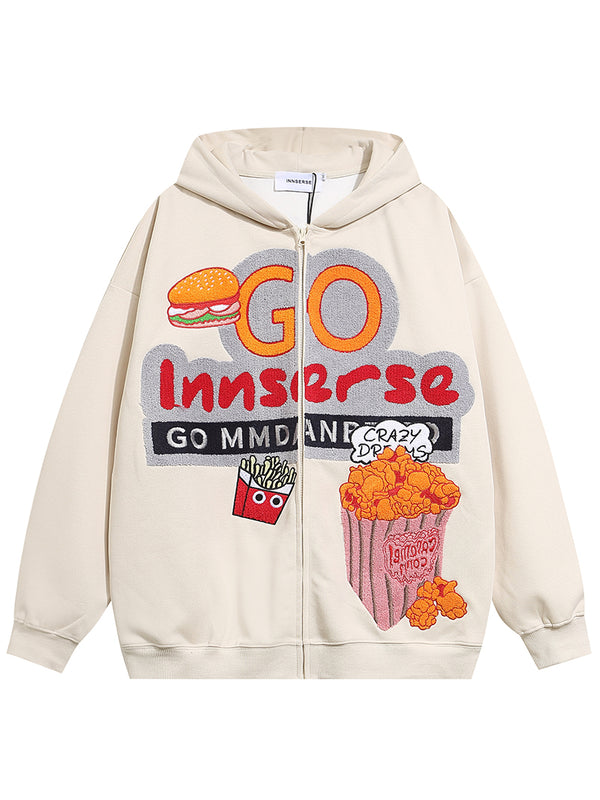 Stylish Funny Food Towel Embroidery Oversized Zip-Up Hoodies