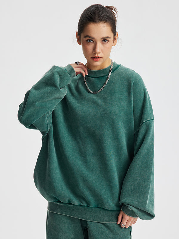 Oversized Vintage Washed Sweatshirt 100% Cotton Pullover Drop Shoulder