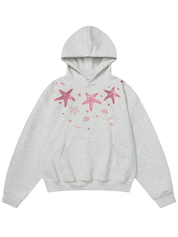 Hollow Starfish Embroidery Pullover Hoodies Streetwear Hooded Sweatshirt