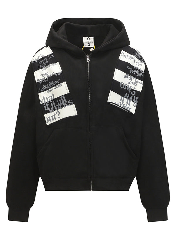 Streetwear Zip-Up Hoodie – Suede-Feel Patchwork Sweatshirt with Hood