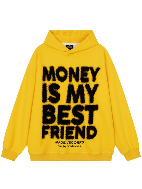 Fuzzy Letter Embroidery Streetwear Oversized Pullover Hoodies