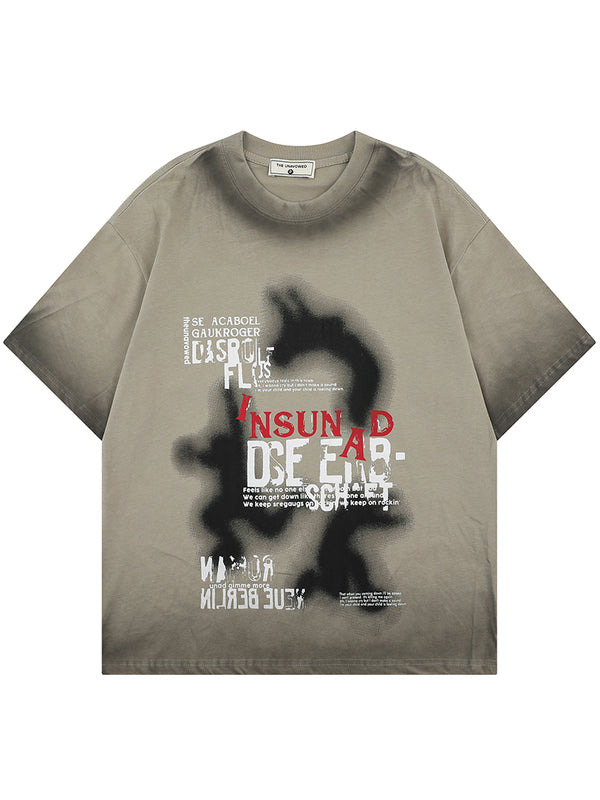 Streetwear Abstract Graphic Spray-Paint Casual Cotton T-Shirts