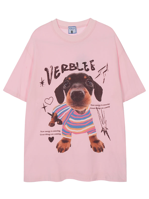 Cute Puppy Graphic Oversized T-Shirt – Soft Cotton Casual Tees