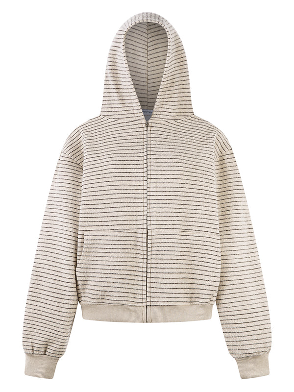 Striped Knit Zip Up Hoodie – Casual Relaxed Fit Hooded Sweatshirt