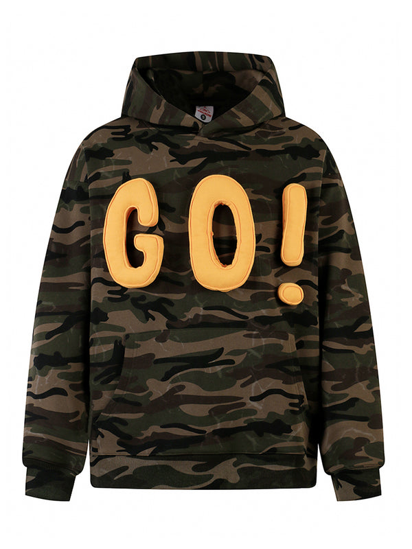 Streetwear Oversized Camouflage Pullover Hoodies with 3D Letter