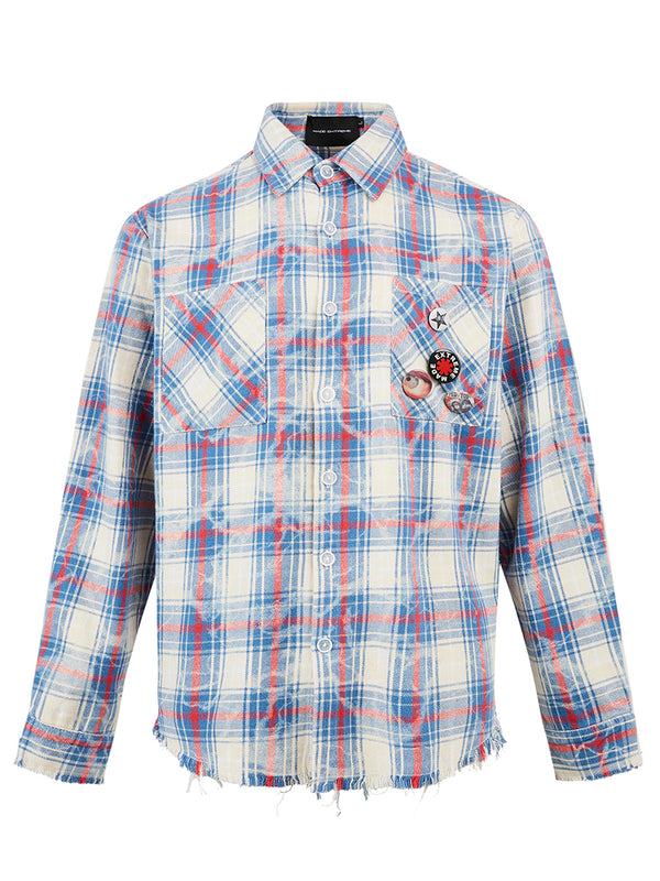 Streetwear Badge Detailing Vintage Plaid Cotton Flannel Shirts