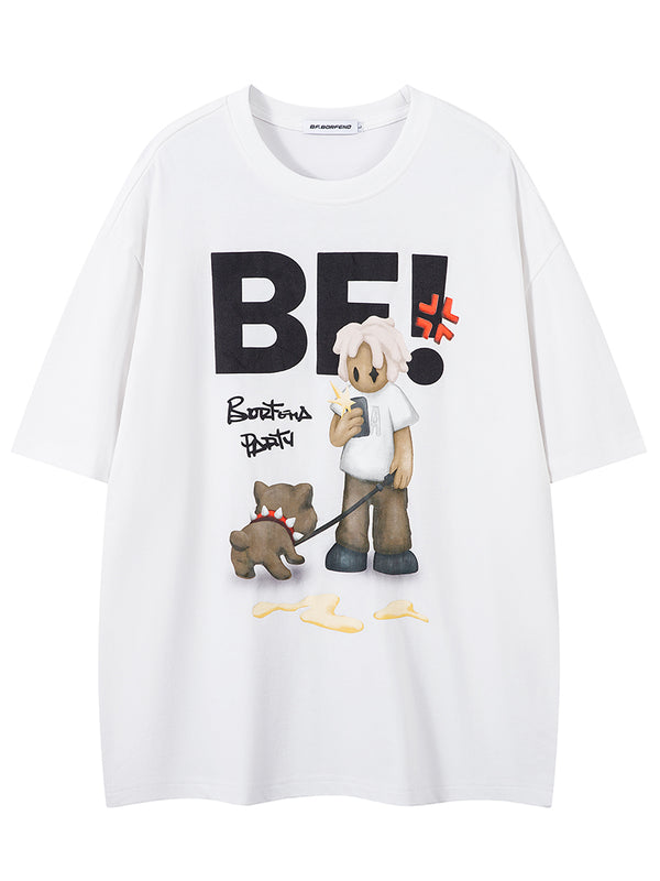 Playful Dog Walk Design Casual Summer Streetwear Graphic T-Shirts