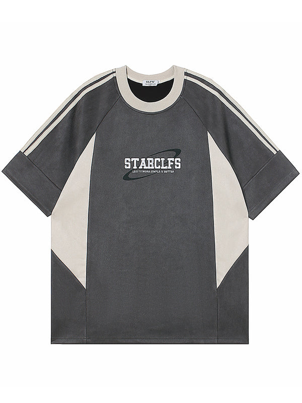 Streetwear Letter Embroidery Patchwork Soft Touch Suede T-Shirts