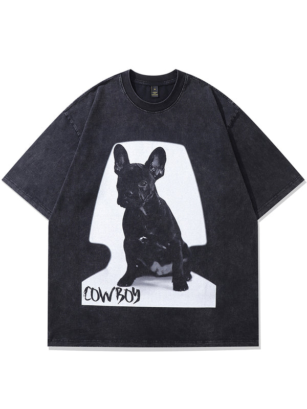 Bulldog Graphic Printed Oversized Vintage Washed T-Shirts