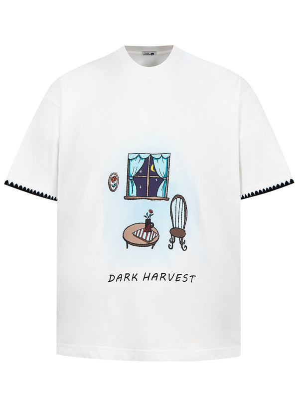 Streetwear Graphic T-Shirt – Retro Cartoon Room Print, Cotton Tees