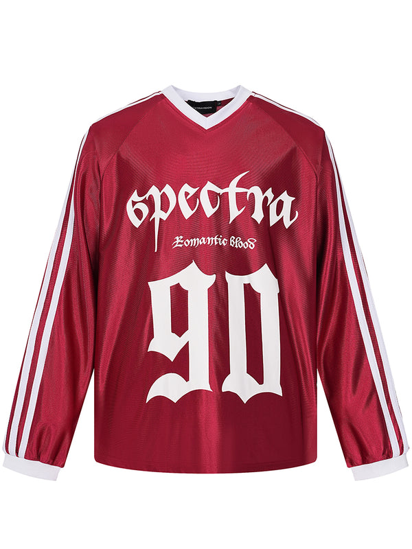 Graphic Print Oversized V-Neck Long Sleeve Tshirts Sports Jersey