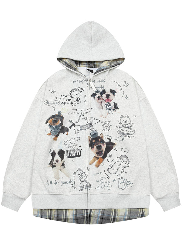 Streetwear Cute Puppy Printed Hooded Sweatshirts Hoodies