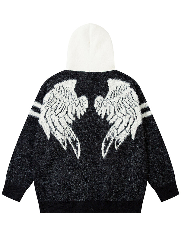 Streetwear Angel Wings Knitted Cardigan Hooded Jackets Outerwear