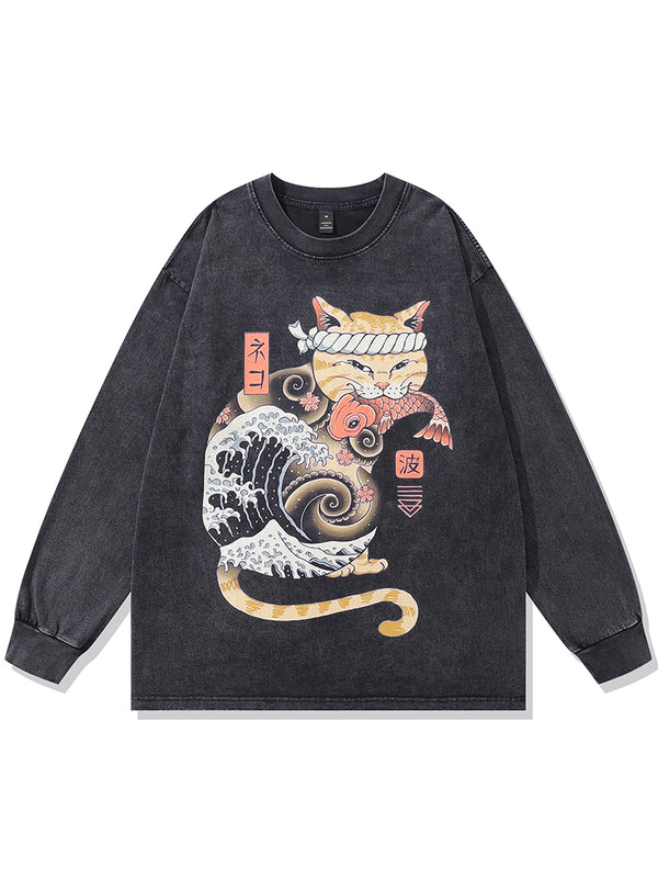 Japanese Style Cat Graphic Printed Unisex Oversized T-Shirts