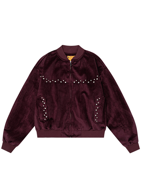 Velvet Rhinestone Studded Bomber Jacket – Luxury Streetwear Outerwear