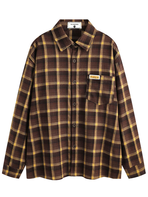 American Style Vintage Maillard Plaid Oversized Button Up Shirts