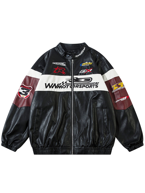 Streetwear Patchwork Racing Style PU Leather Jackets