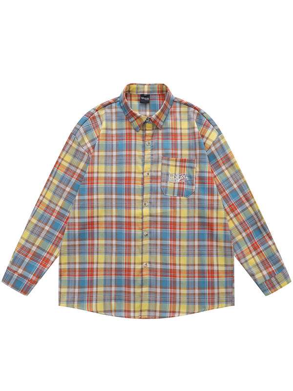 Classic Plaid Vintage Embroidery Pockets Casual Checkered Shirts