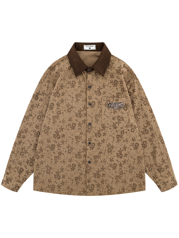 Vintage Corduroy Oversized Button-Up Casual Floral Shirts