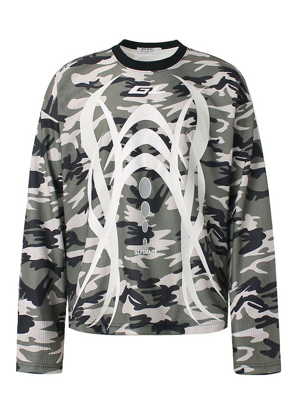 Camo Long Sleeve Waffle Knit T-Shirts – Oversized Fit Streetwear Top