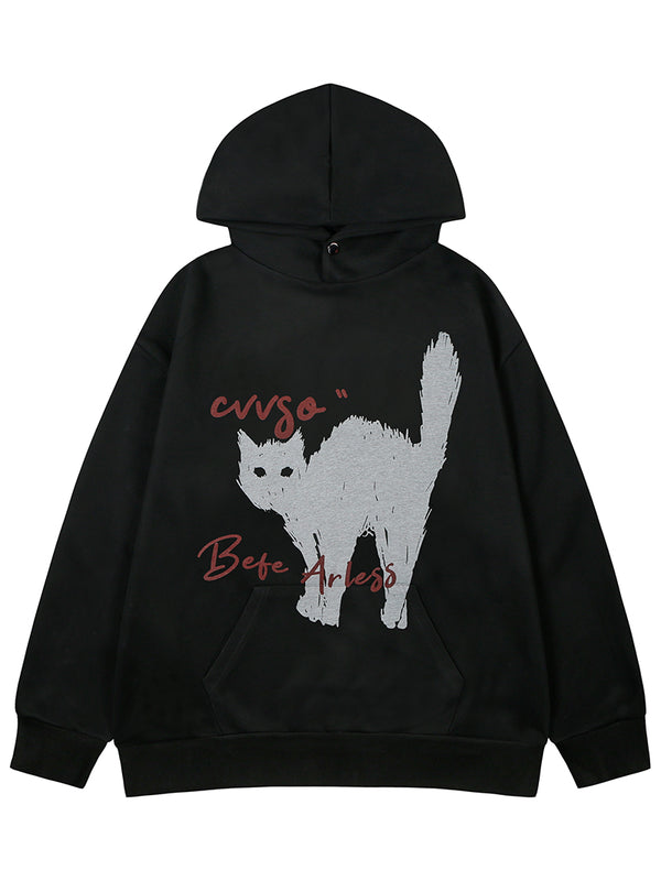 Streetwear Scared Cat Graphic Printed Oversized Hoodies