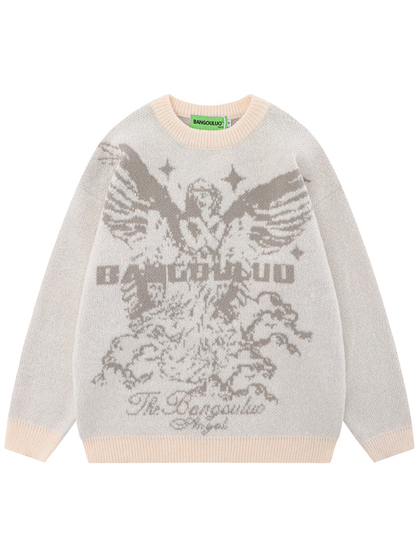 Angel Graphic Jacquard Pullovers Knitted Jumper Sweaters Outerwear