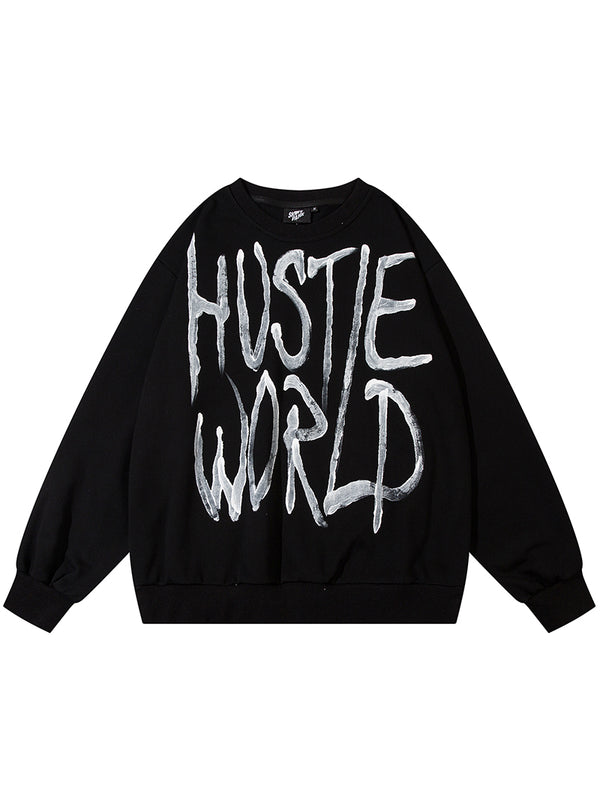 Streetwear Graffiti Letter Graphic Print Pullover Sweatshirts