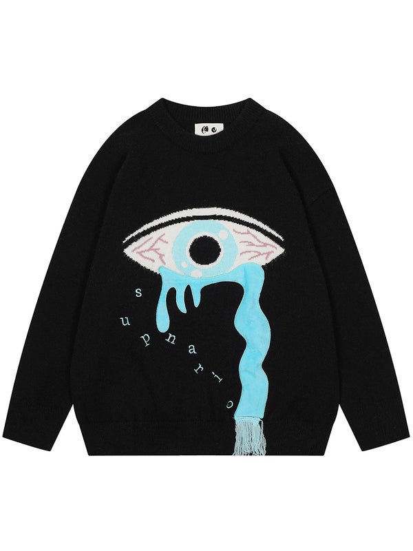 Streetwear Tears Of The Eye Embroidered Knitted Pullover Sweaters