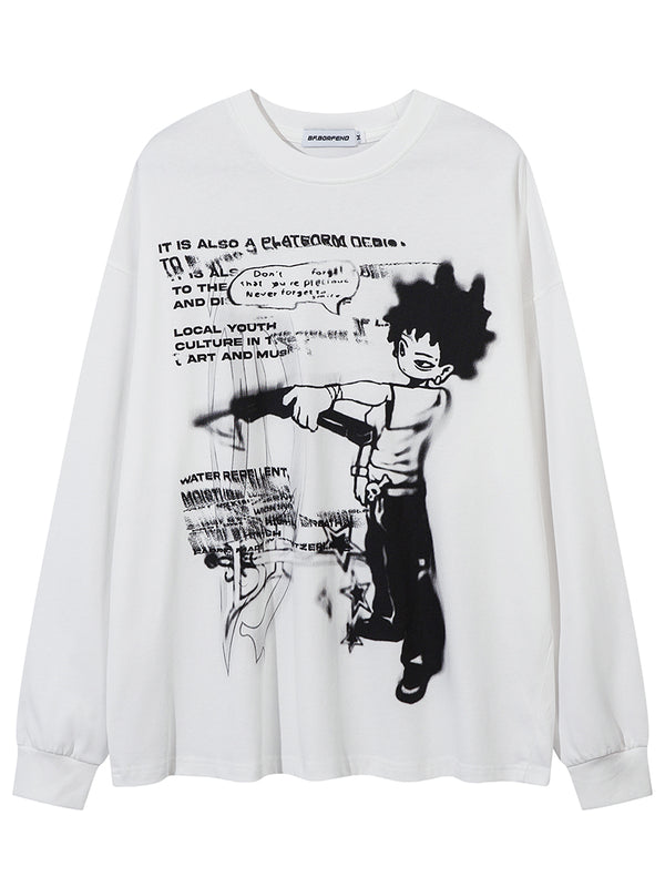 Streetwear Anime Graphic Printed Cotton Long Sleeve T-Shirts