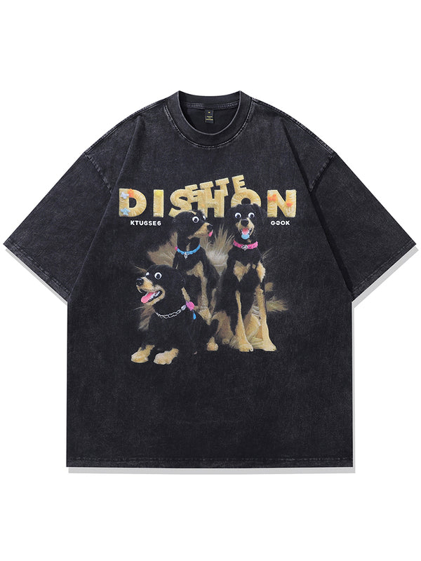 Playful Oversized Dog Graphic T-Shirt – Soft Cotton, Streetwear Tops