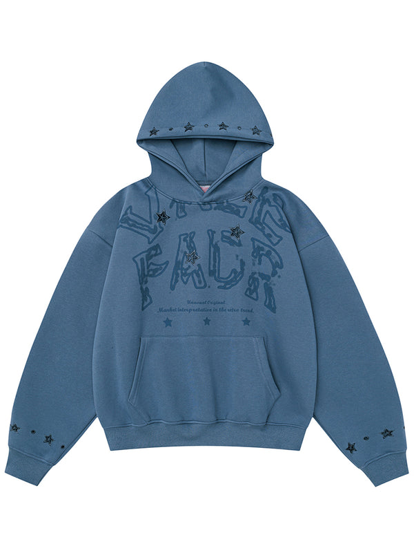Cut-Out Star Embroidery Pullover Hoodies Streetwear Hooded Sweatshirts