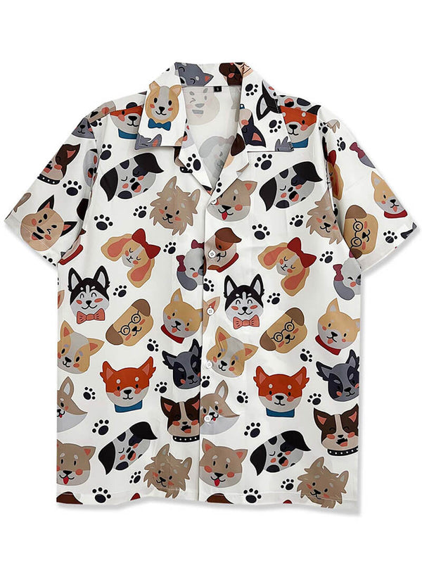 Cute Cartoon Dog Graphic Print Hawaiian Beach Shirts Tops