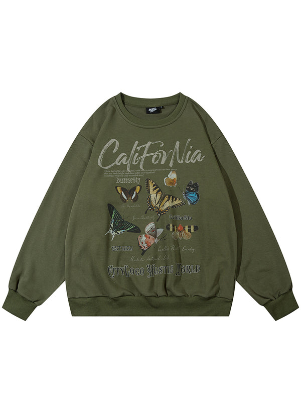 Streetwear Retro Butterfly Graphic Printed Pullover Sweatshirts