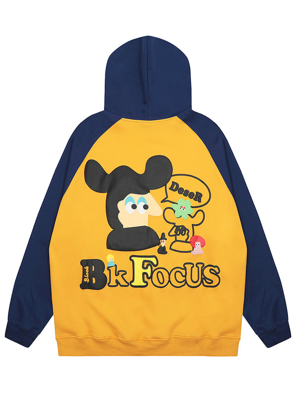 Cute Cartoon Printed Patchwork Oversized Pullover Hoodies