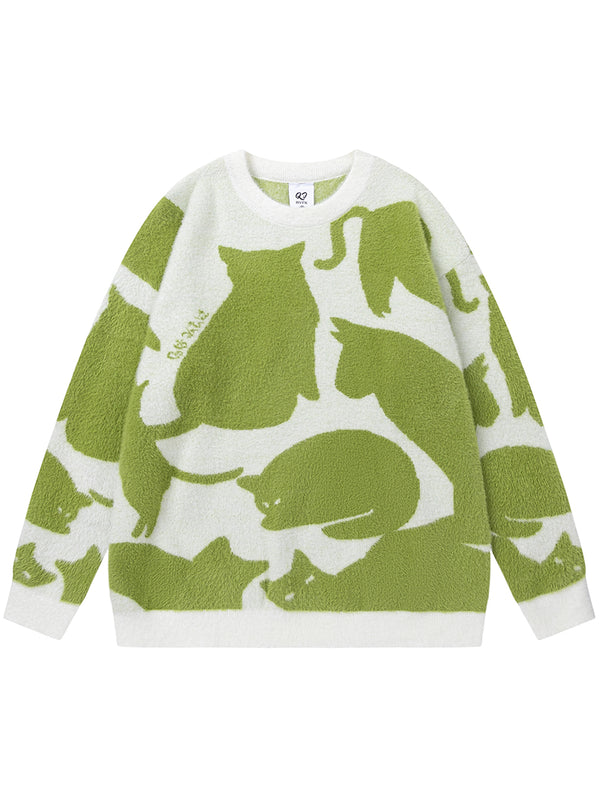 Streetwear Cozy Cat-Themed Knitted Pullover Sweaters