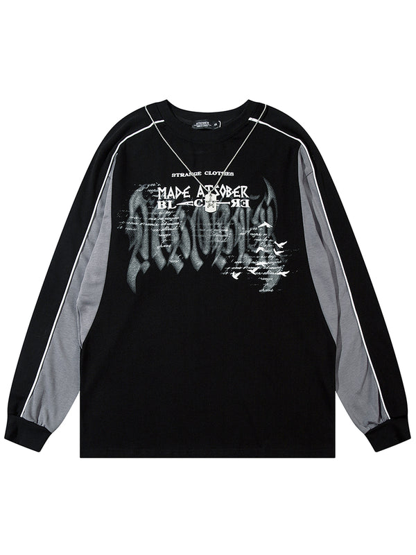 Graphic Print Patchwork Oversized Gothic T-Shirts With Chain