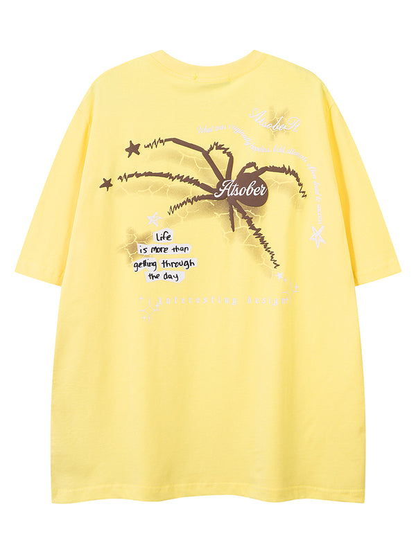 Streetwear Spider Graphic Foaming Print Casual Cotton T-Shirts