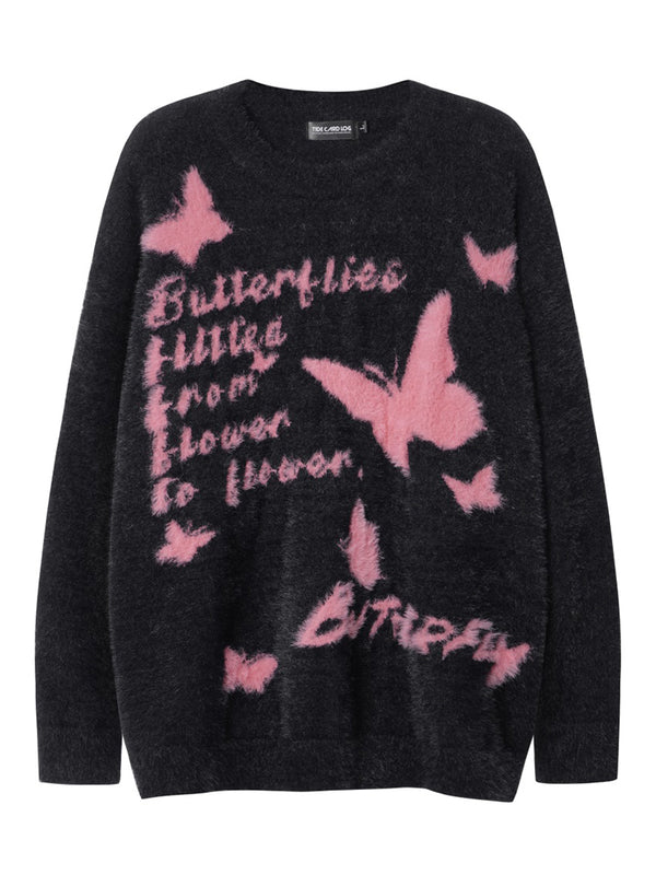 Cozy Butterfly Graphic Oversized Knitted Pullover Sweaters