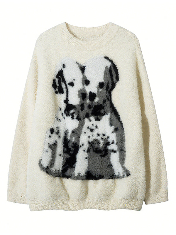 Cozy Dalmatian Dog Graphic Sweater Unisex Fuzzy Knitted Pullover