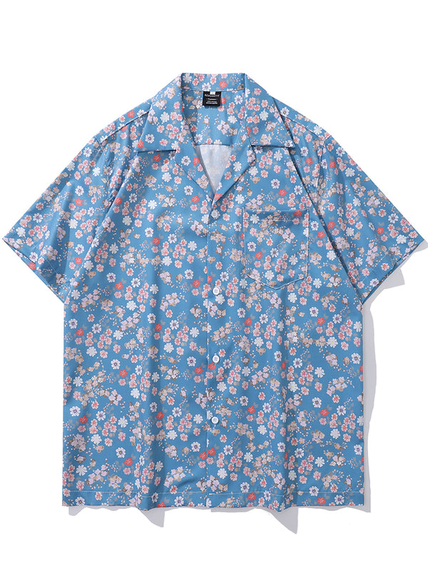 Hawaiian Floral Button-Up Shirt Short Sleeve Casual Beachwear