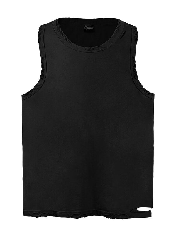 Ripped Solid Color Plain Streetwear Vests Sleeveless Tshirts