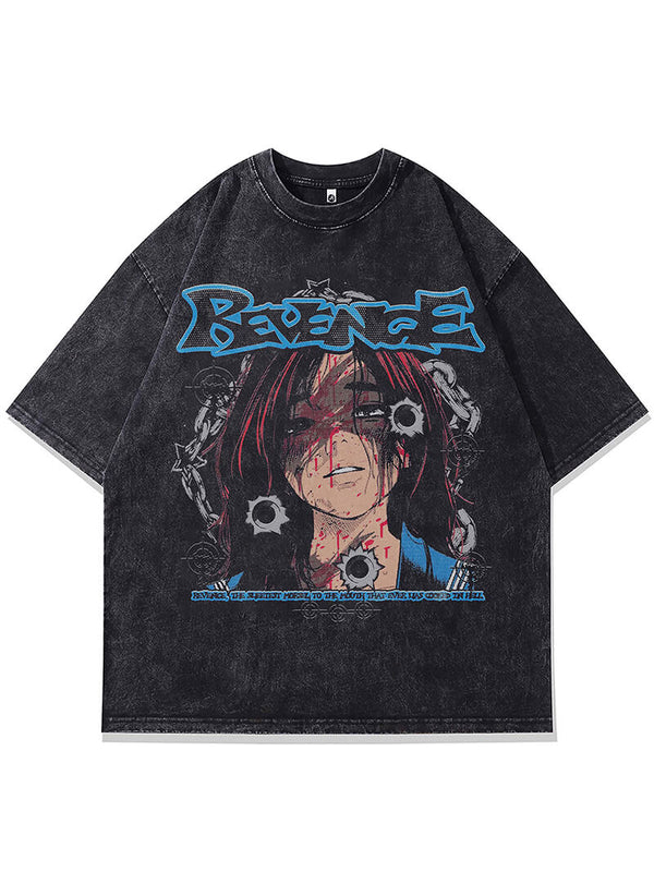 Japanese Anime Cartoon Girl Graphic Print Washed Tshirts