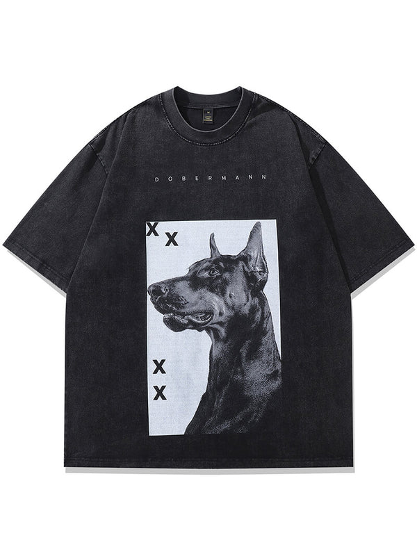 Doberman Dog Graphic Printed Grunge Washed Tshirts