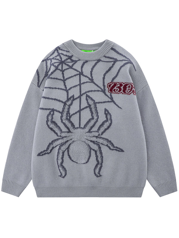 Stylish Spider Embroidery Y2K Knitted Pullover Sweaters