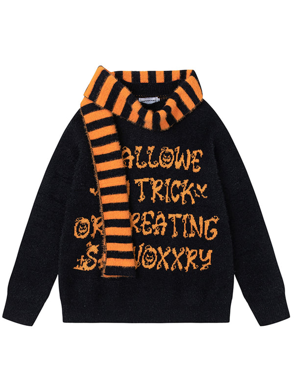 Halloween Sweater With Striped Scarf Trick or Treating Pullover